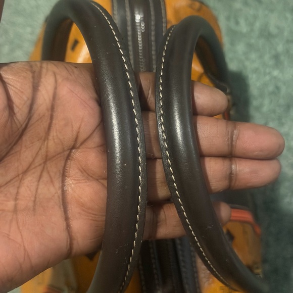 MCM Cognac Visetos Satchel with Dark Brown Trim and Orange Stripe - Picture 3 of 9